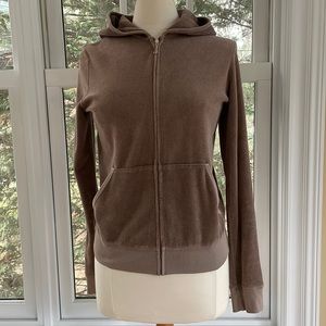 Y2K JUICY COUTURE LIGHT BROWN TERRY HOODIE JACKET WOMEN XL POCKETS FULL ZIP NWOT